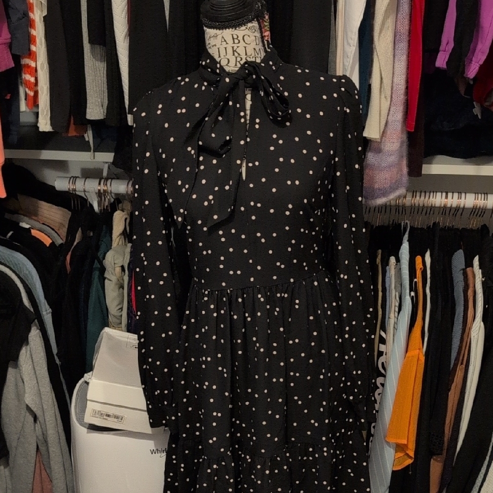 Kate Spade Black and White Polka Dot Long Sleeve Dress